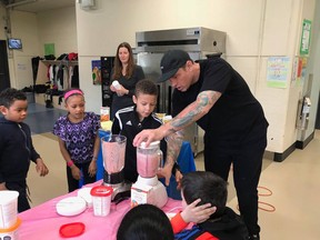 Chef Chuck Hughes visited Bancroft Elementary School to serve up some healthy snacks.