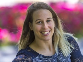 Marianne St-Gelais, a triple Olympic medallist in short-track speed skating who has hung up her skates and is looking ahead to her new life, during an interview in Montreal, on Wednesday, May 30, 2018.