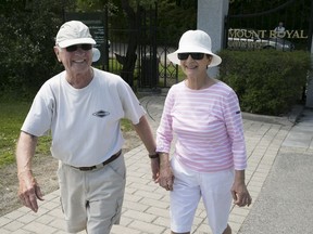 Bernie and Louise Pelletier leave the  Mount Royal Cemetery at Camillien-Houde Way on Wednesday, May 30, 2018.