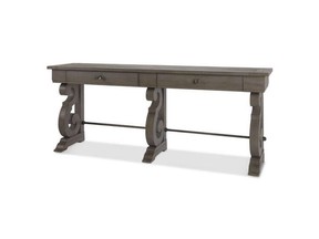 Create a classical architecture look with rounded scroll ornamentation and a weathered pewter finish. Churchill Console Table, $900, Urban Barn.
