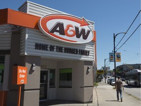 An A&W restaurant is pictured along Hastings Ave in Vancouver, B.C., Thursday, July, 28, 2016.