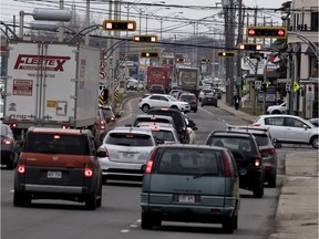 Traffic moves along the Highway 20 corridor in Vaudreuil-Dorion.
