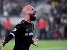 Los Angeles FC's Laurent Ciman of  celebrates his free-kick goal in extra time that led to a 1-0 win over the Seattle Sounders on Sunday.