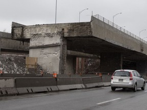turcot construction. A partially demolished section of the Ville-Marie expressway