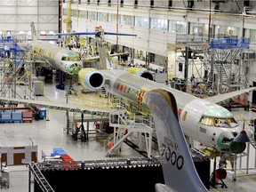 The Bombardier Global 7000 aircraft at the company's Toronto facility in 2015. The Downsview location has been sold.