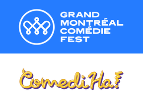 Logos for Grand Montréal comédie fest and Quebec City's ComediHa! festival