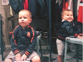 The two sons of Canadiens defenceman Jeff Petry and his wife Julie — Boyd and Barrett — visit the Detroit Tigers clubhouse. Their grandfather, Dan Petry, pitched for the Tigers from 1979-87 and won a World Series in 1984.  Credit: Twitter