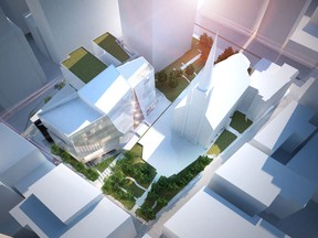 Aerial view of the planned new downtown pavilion being planned by the École des hautes études commerciales (HEC Montréal).