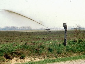 A liquid manure gun is used to fertilize land.