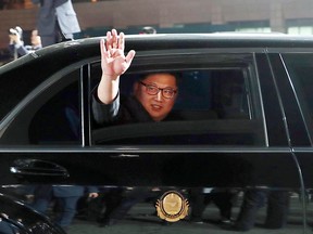 In this April 27, 2018 file photo, North Korean leader Kim Jong Un waves from a car as he returns to North Korea after the meeting with South Korean President Moon Jae-in at the border village of Panmunjom in the Demilitarized Zone, South Korea.