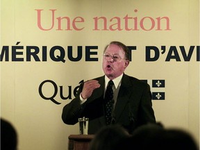 Premier Bernard Landry speaks to the delegates of the People's Summit, from the National Assembly on April 16, 2001.