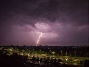 Huge thunderstorms and torrential rain over Northolt in West London on May 27, 2018.