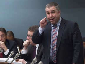 Quebec Education and Family Minister Sebastien Proulx responds to the Opposition, during question period Thursday, May 3, 2018 at the legislature in Quebec City.