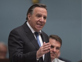Coalition Avenir Quebec Leader Francois Legault rises during question period Wednesday, May 16, 2018 at the legislature in Quebec City.