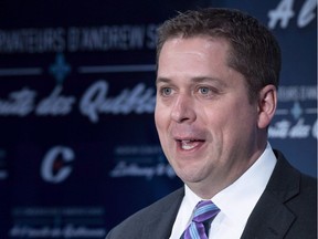 Conservative leader Andrew Scheer responds to a question during a news conference Thursday, April 19, 2018 in Montreal. He broke with party tradition by agreeing to appear on the popular French-language TV program Tout le monde en parle.