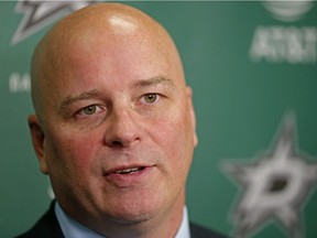 Dallas Stars' new head coach Jim Montgomery speaks at an NHL hockey news conference at American Airlines Center in Dallas on Friday, May 4, 2018. Montgomery, the second head coach in three years to go from the college ranks to the NHL, was 125-57-26 the past five seasons at the University of Denver, including a national title in 2016-17.