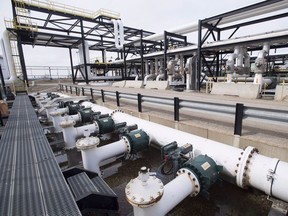 Pipes are seen at the Kinder Morgan Trans Mountain facility in Edmonton, Alta., Thursday, April 6, 2017.