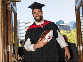 NFL player Laurent Duvernay-Tardif receiving his Doctorate of Medicine from McGill University's Faculty of Medicine on on May 29, 2018.
