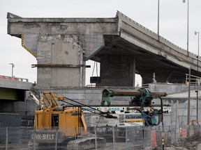 Crews demolish the elevated Ville-Marie Expressway as part of the Turcot Interchange project in Montreal Thursday March 1, 2018.