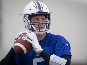 Montreal Alouettes QB Drew Willy during a team practice in Montreal on May 28, 2018.