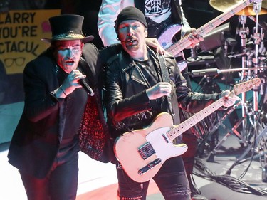 Bono and The Edge perform during U2 concert at the Bell Centre in Montreal Tuesday June 5, 2018.