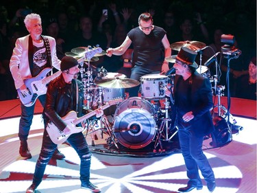 U2, from left, Adam Clayton, The Edge, Larry Mullins, Jr. and Bono in concert at the Bell Centre in Montreal Tuesday June 5, 2018.
