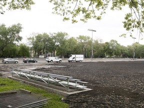 What remains of the baseball field in the northern part of Jeanne Mance Park.