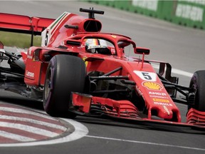 Ferrari's Sebastian Vettel cruises at the Canadian Grand Prix on Circuit Gilles Villeneuve  in Montreal on Sunday, June 10, 2018.