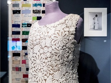 An evening dress of machine lace, by the Swiss manufacturer Brivet, and silk chiffon, by Cristóbal Balenciaga, 1968, and worn by Mona Bismarck. Balenciaga was known for his use of lace; he used it decoratively and, as seen here, for entire garments.