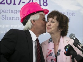 Russell Williams gives a kiss to Teresa Dellar during the sod turning ceremony for the new West Island Palliative Care Residence last Friday.
