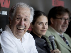 Director Denys Arcand (left), actress Maripier Morin and actor Rémy Girard in Montreal on Tuesday June 19, 2018. Arcand's film "La chute de l'empire américain" comes out on June 28.