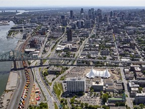 MONTREAL, QUE.: JUNE 26, 2018 -- Aerials of the world's largest Big Top tent on Sainte-Catherine Street East just east of the Jacques-Cartier Bridge in Montreal, on Tuesday, June 26, 2018 for the upcoming production of Cavalia's Odysseo. (Dave Sidaway / MONTREAL GAZETTE) ORG XMIT: 60952