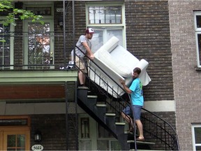 MONTREAL, QUE.: JULY 1, 2015 -- The weather did not cooperate for the annual migration that is known as moving day in Montreal, on Wednesday, July 1, 2015.