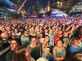 MONTREAL, QUE.: JULY 4, 2017 -- Walk Off the Earth fans pack Place des Festivals for the outdoor blowout concert at the Montreal International Jazz Festival in Montreal Tuesday July 4, 2017. (John Mahoney / MONTREAL GAZETTE) ORG XMIT: 58915 - 5852
