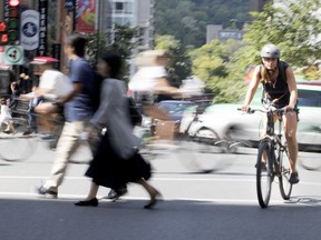 Included among the most feared intersections are the corner where the de Maisonneuve bike path (pictured) intersects with Berri St., the confluence of Park and Pine Aves., and most of the intersections located along the Rachel St. bike path, one of the busiest in the city. (Allen McInnis / MONTREAL GAZETTE)