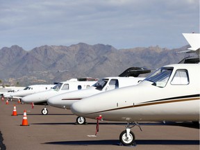 Private jets are parked at Scottsdale Airport in 2015.