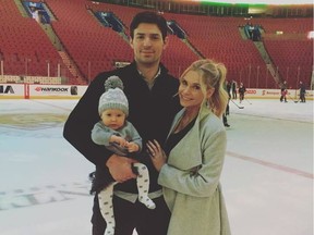 Canadiens goalie Carey Price poses with his wife, Angela, and their daughter, Liv Anniston, during the team's Christmas party at the Bell Centre in December 2016.