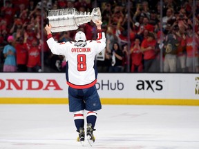 Washington Capitals captain Alex Ovechkin hoists the Stanley Cup in Las Vegas on Thursday, June 7.