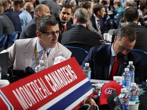 Canadiens general manager Marc Bergevin (left) and assistant GM Trevor Timmins at the team’s draft table during 2016 NHL Draft in Buffalo.