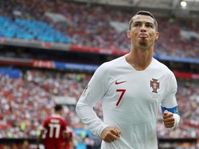 Cristiano Ronaldo of Portugal reacts during the 2018 FIFA World Cup Russia group B match between Portugal and Morocco at Luzhniki Stadium on June 20 in Russia.