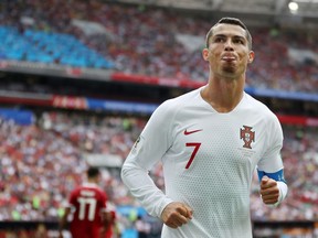 MOSCOW, RUSSIA - JUNE 20:  Cristiano Ronaldo of Portugal reacts during the 2018 FIFA World Cup Russia group B match between Portugal and Morocco at Luzhniki Stadium on June 20, 2018 in Moscow, Russia.