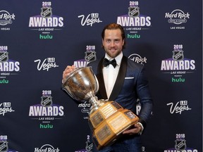 Victor Hedman of the Tampa Bay Lightning poses with the James Norris Memorial Trophy given to the top defenceman at the 2018 NHL Awards presented by Hulu at the Hard Rock Hotel & Casino on June 20, 2018 in Las Vegas, Nevada.