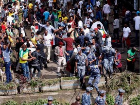 Ethiopian security forces intervene on Meskel Square in Addis Ababa on June 23, 2018 where a blast killed several people during a rally called by the Prime Minister Abiy Ahmed.
