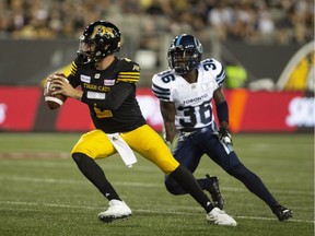 Hamilton Tiger-Cats QB Johnny Manziel, 25, completed nine of 11 passes for 80 yards against the Argonauts last week during CFL pre-season action.