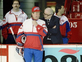Coach Jacques Demers with Montreal Gazette hockey writer Red Fisher: “I want the best from everyone."