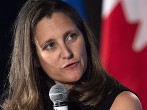 Foreign Affairs Minister Chrystia Freeland responds to questions following a luncheon speech in Montreal on Wednesday, June 20, 2018.