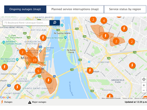 Parts of downtown Montreal and the South Shore were without power around noon June 13.