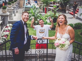 Actor Adam Sandler made a cameo in a Montreal couple's wedding photoshoot on Sunday.