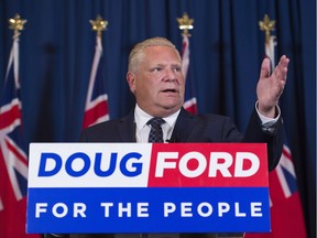 Ontario premier-elect Doug Ford speaks to the media after winning the Ontario Provincial election in Toronto, on Friday, June 8, 2018.