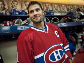 Brian Gionta smiles in Canadiens locker room at the Bell Sports Complex in Brossard after being named the 28th captain in franchise history on Sept. 29, 2010.